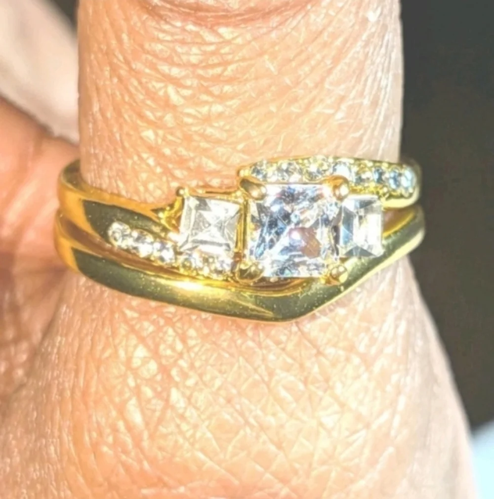 Womens 3ct Princess Cut Lab Created Diamond Halo Duo Wedding Ring Set Sz 10